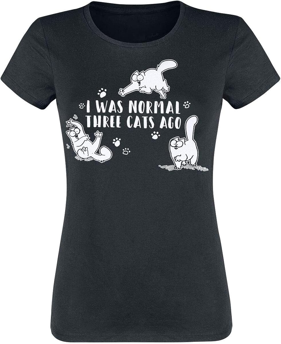 Simon' s Cat I was Normal Three Cats Ago Frauen T-Shirt schwarz Fan-Merch, Katzen, Zeichentrick